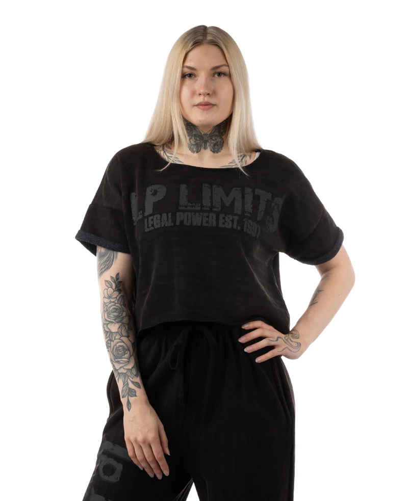 Crop Top brushed inside Stonewashed tg S Nero