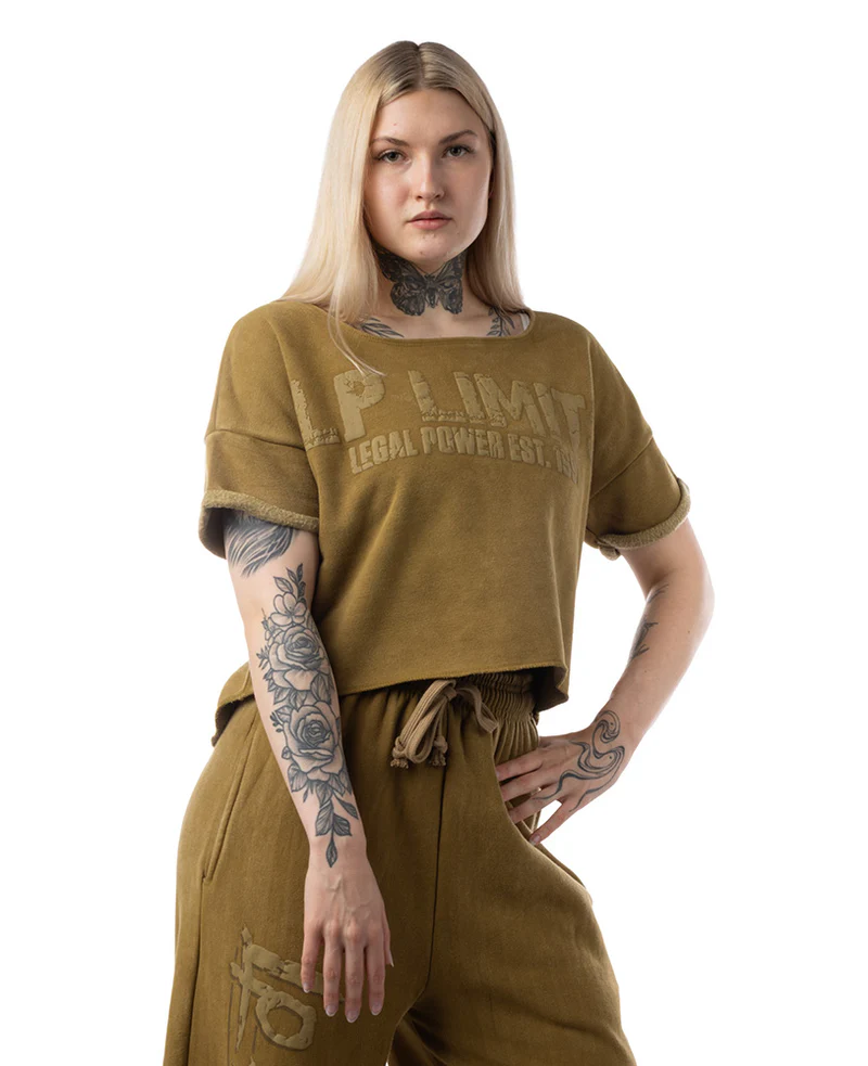 Crop Top brushed inside Stonewashed tg S Khaki 