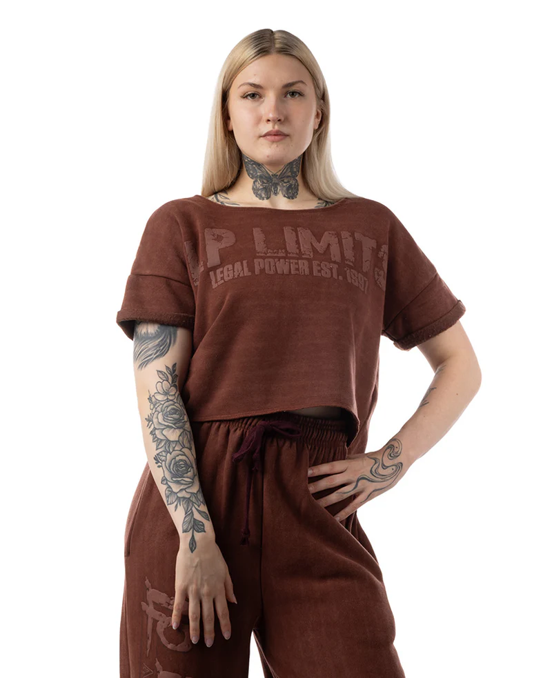 Crop Top brushed inside Stonewashed tg S Marrone
