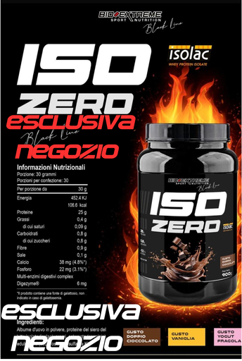 [proteine, bioextreme, integrazione] Iso zero black isolac 900g doppio cioccolato - ESCLUSIVA NEGOZIO non online